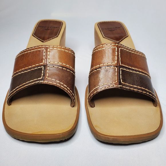 Vintage Y2K DOCKERS Sandals Slip-On Wedge Brown Patchwork Women's Size 8.5 - Picture 4 of 10